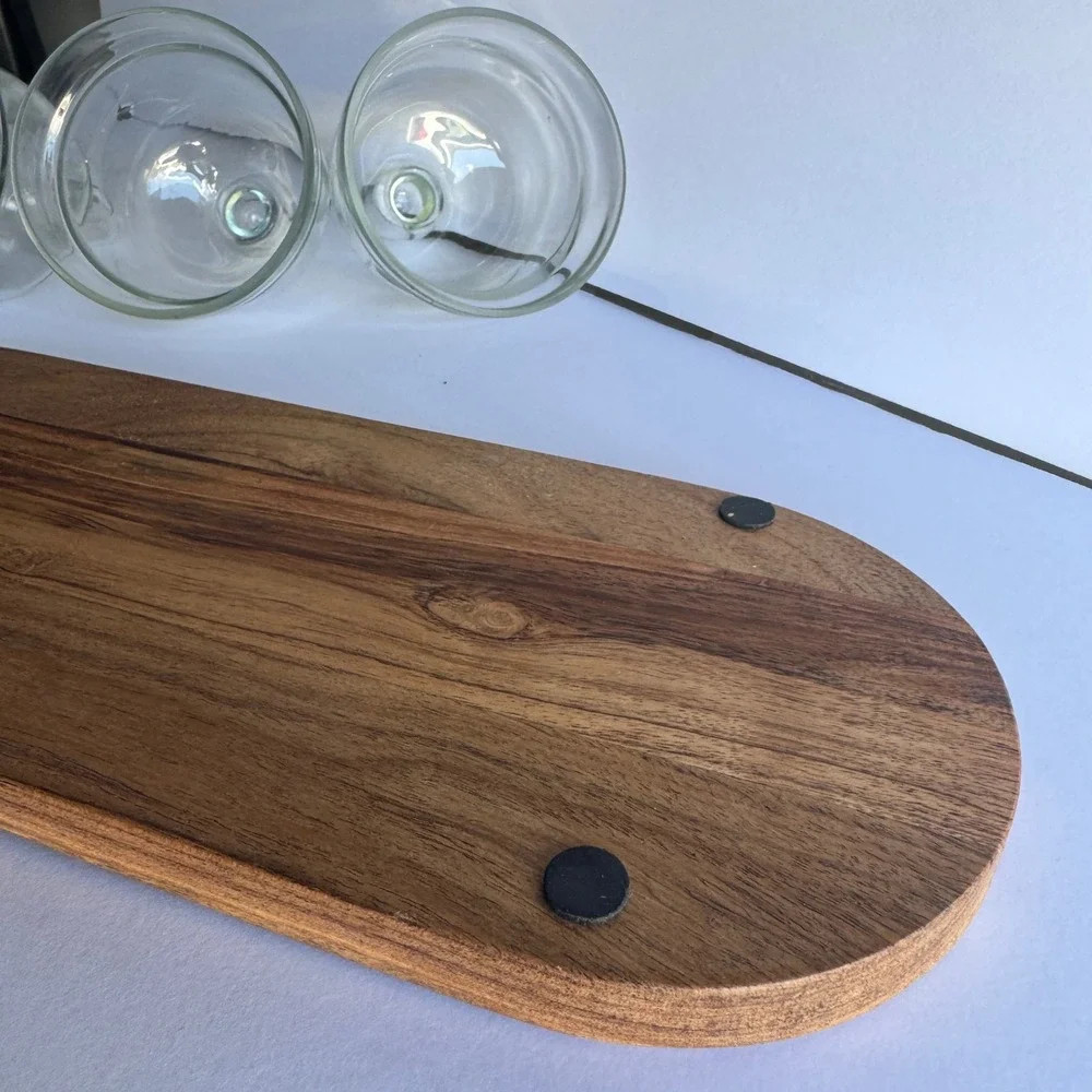 Unbranded Serving Board Set OS Brown Wood Glass Cloche Domes Farmhouse Boho 4pc